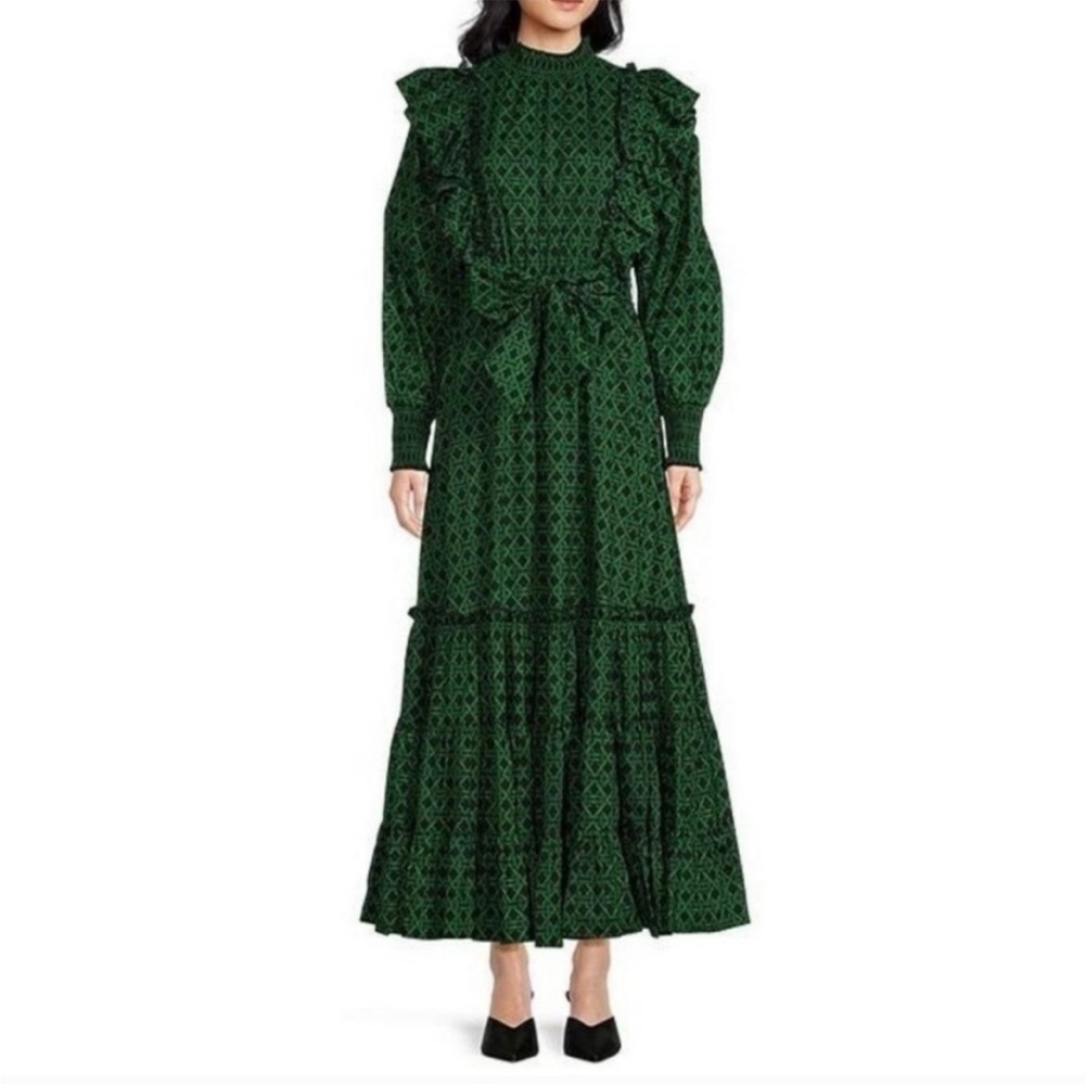 A Loves A Lattice Print Cotton Long Sleeve Maxi Dress SZ M NWT